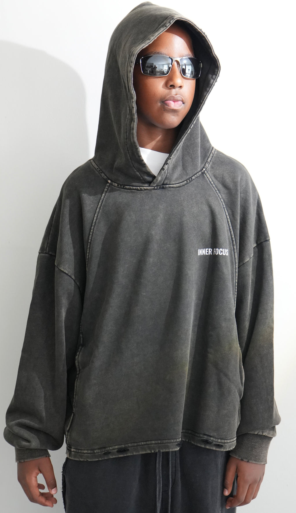 Inner Focus Vintage Washed Frayed-Hem Hoodie
