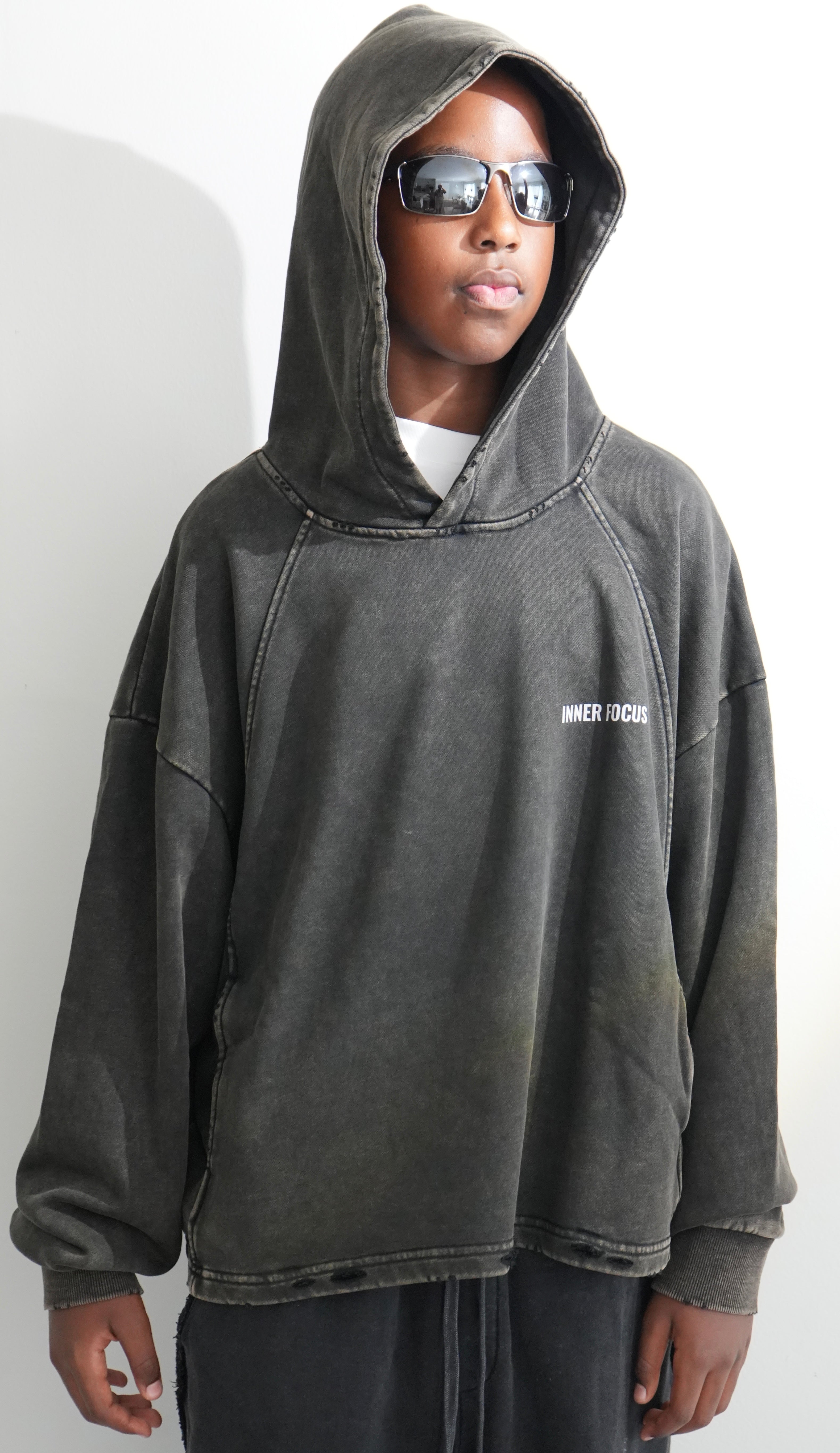 Inner Focus Vintage Washed Frayed-Hem Hoodie