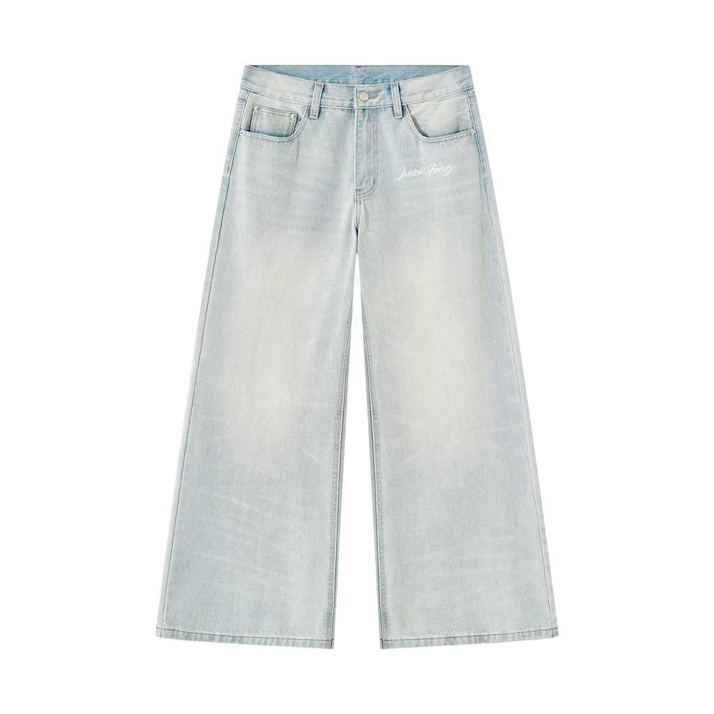 INNER FOCUS Vintage Wash Wide Leg Denim Jeans