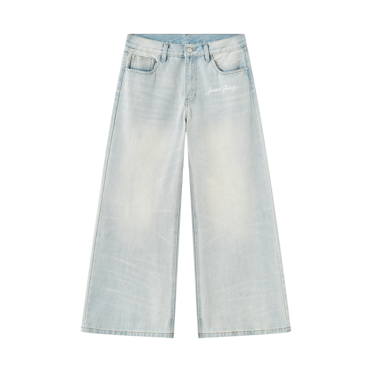 INNER FOCUS Vintage Wash Wide Leg Denim Jeans