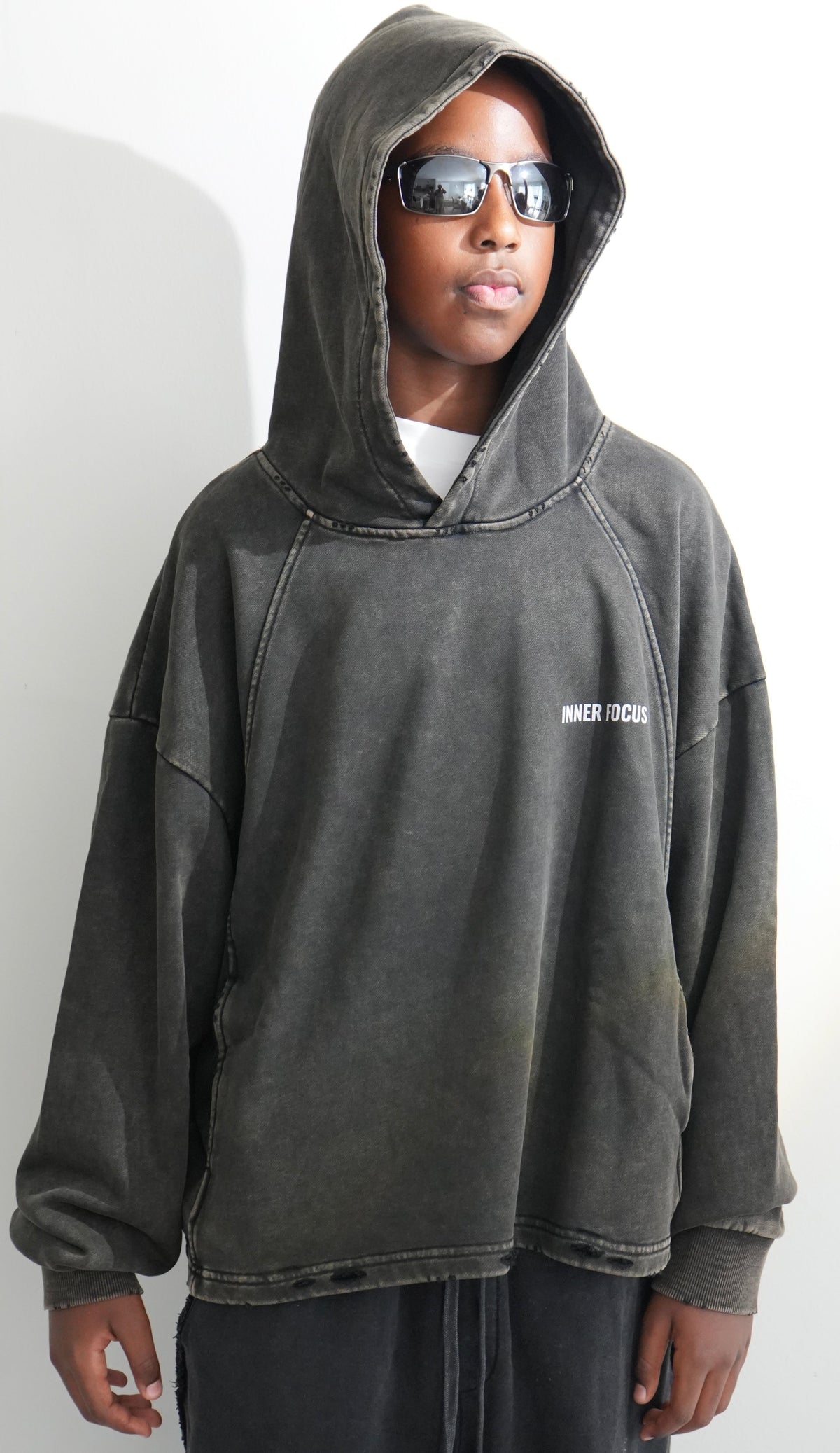 Inner Focus Vintage Washed Frayed-Hem Hoodie