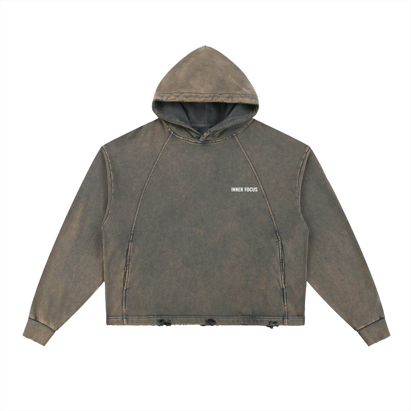 Inner Focus Vintage Washed Frayed-Hem Hoodie